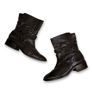 Coach Jesika Womens Brown Leather Ankle Boots Buckle Strap Moto‎ Biker Casual 9B